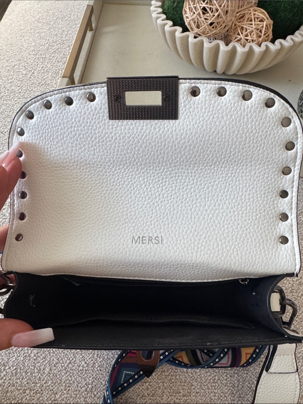 White Leather Stud-Trim Crossbody Bag - Picture 3 of 4